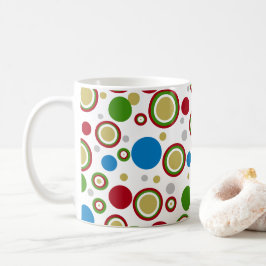 Caneca De Café Círculos Geométricos Vermelho Verde Prata Azul Dou