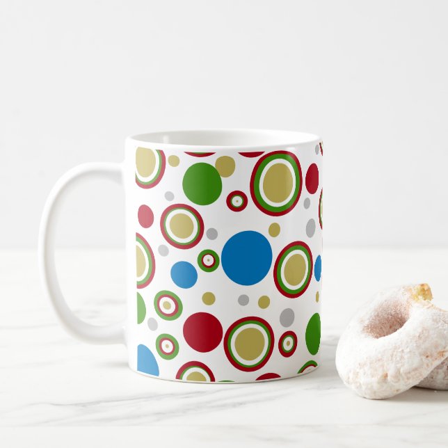 Caneca De Café Círculos Geométricos Vermelho Verde Prata Azul Dou (Com Donut)