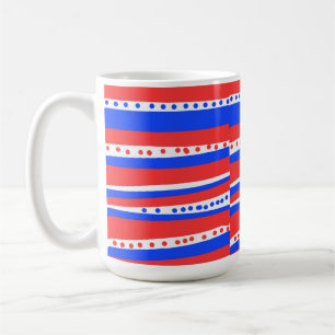 Caneca De Café Círculos Listras Pimenta Vermelho Branco Azul