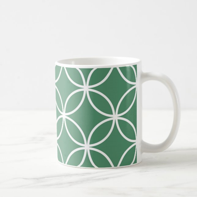 Caneca De Café Círculos Sobrepostos Padrão Verde Sage Branco (Direita)