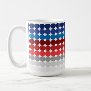 CANECA DE CAFÉ CIRCULOS VERMELHOS BRANCOS AZUIS CIZENTOS PATRIOCO