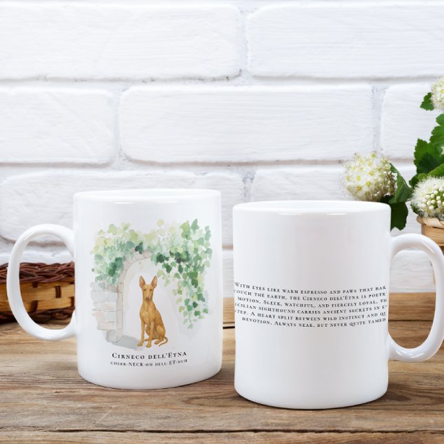 Caneca De Café Cirneco dell’Etna | Aquarela de Cachorro e Citação (Criador carregado)