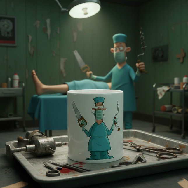 Caneca De Café Cirurgião Engraçado Cartoon Hillarie Humor Médico (Criador carregado)