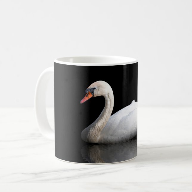 Caneca De Café Cisne branco sobre preto (Frente Esquerda)