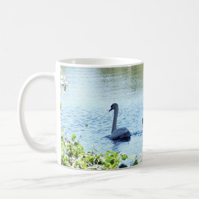 Caneca De Café Cisne Com Filhotes No Rio (Esquerda)