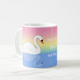 Caneca De Café Cisne feita sob encomenda do arco-íris do texto