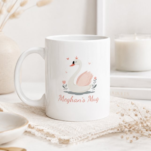 Caneca De Café Cisne Floral Personalizado com Nome (Custom Floral Swan with Name Coffee Mug)