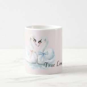 Caneca De Café Cisnes de Verdadeiro Amor Arcos Rosa Azul