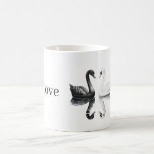 Caneca De Café Cisnes Pretos Brancos Pássaros Reflexo
