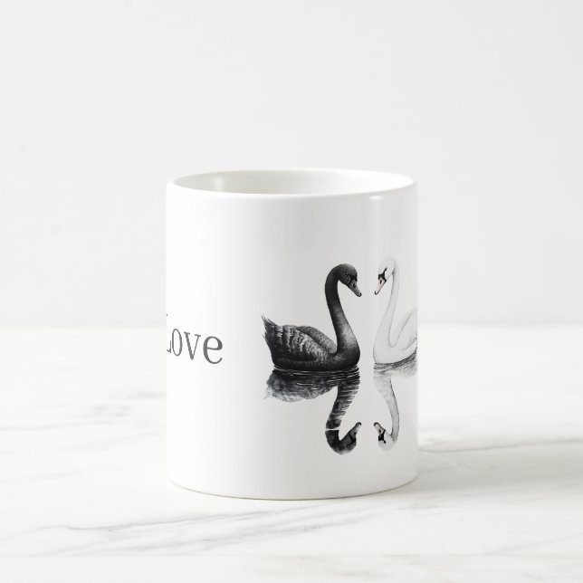 Caneca De Café Cisnes Pretos Brancos Pássaros Reflexo (Centro)