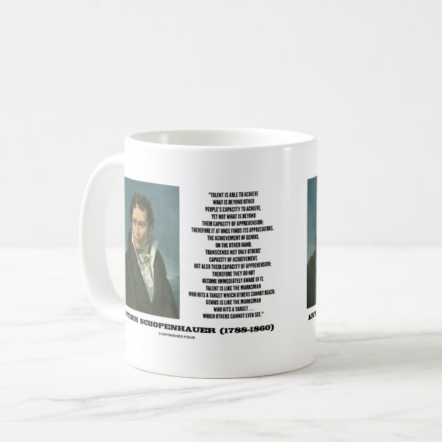 Caneca De Café Citação Arthur Schopenhauer Talent Versus Genius (Frente Esquerda)