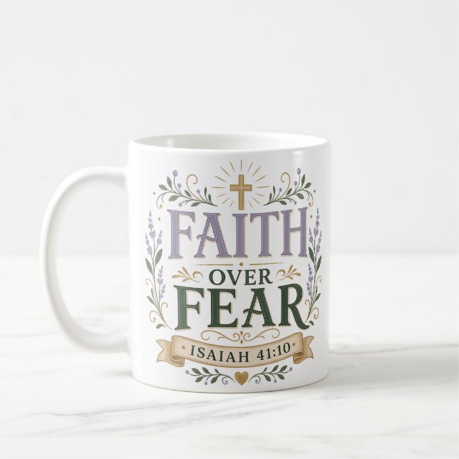 Caneca De Café Citação Bíblica Cristã Fé Sobre Medo (Esquerda)