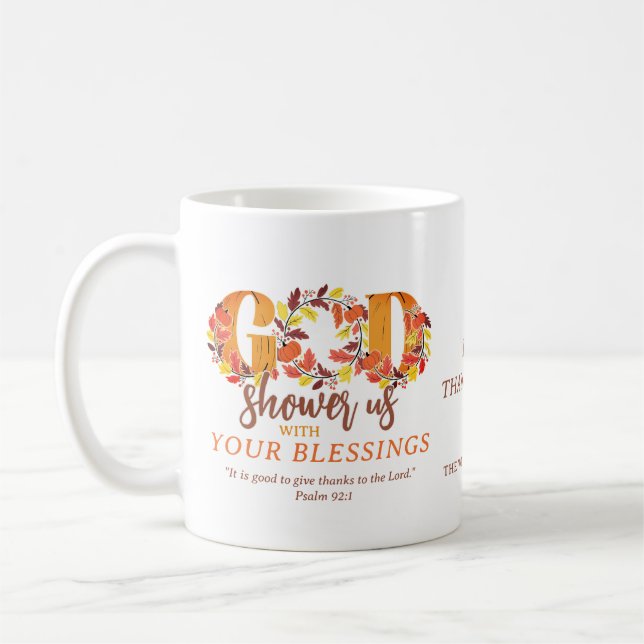 Caneca De Café Citação Bíblica de Agradecimento Religioso (Esquerda)