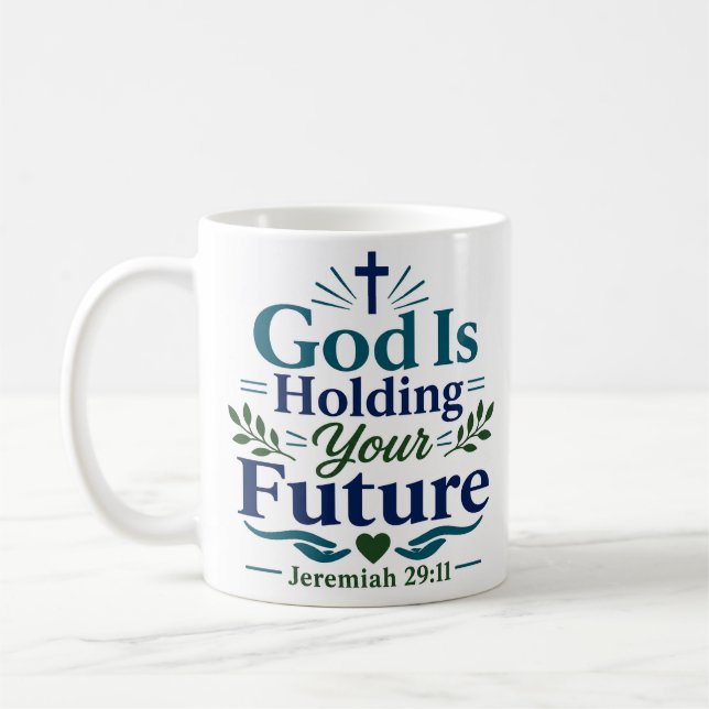 Caneca De Café Citação Bíblica de Deus Segurando Seu Futuro (Esquerda)