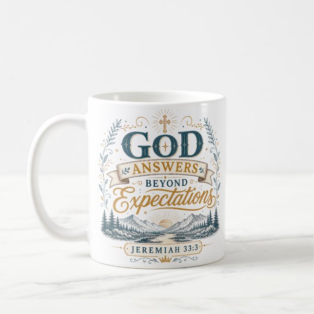 Caneca De Café Citação Cristã Deus Responde Além das Expectativas (Esquerda)