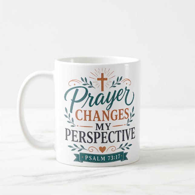 Caneca De Café Citação Cristã Oração Muda Minha Perspectiva (Esquerda)