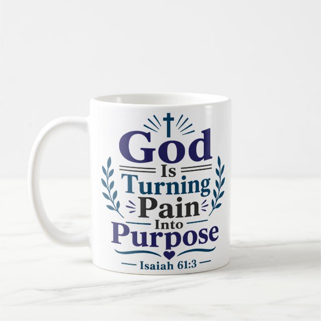 Caneca De Café Citação da Escritura Deus Transforma Dor em Propós (Esquerda)