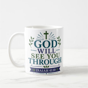 Caneca De Café Citação da Fé Cristã Deus Levará Você Através