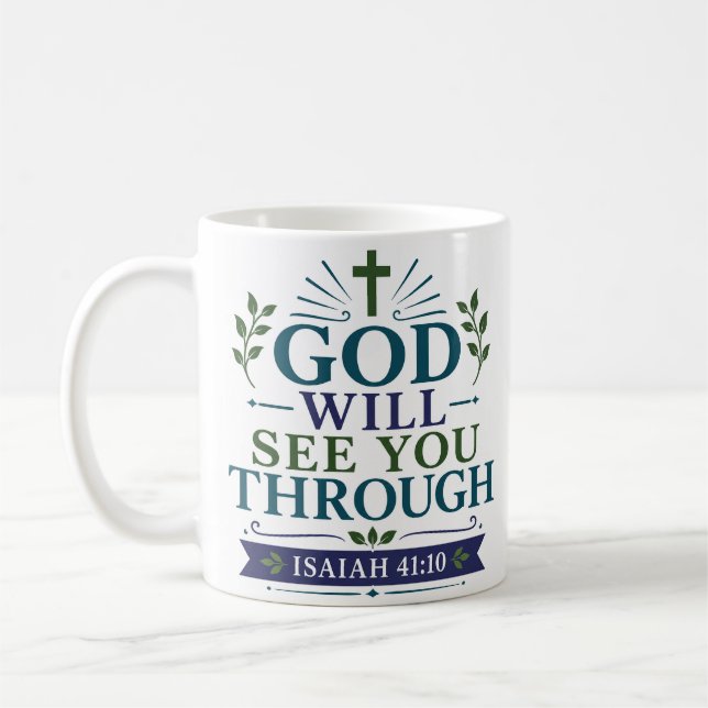 Caneca De Café Citação da Fé Cristã Deus Levará Você Através (Esquerda)