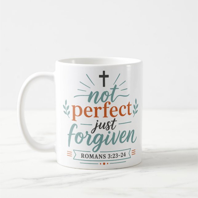 Caneca De Café Citação da Fé Cristã Não Perfeito Apenas Perdoado (Esquerda)
