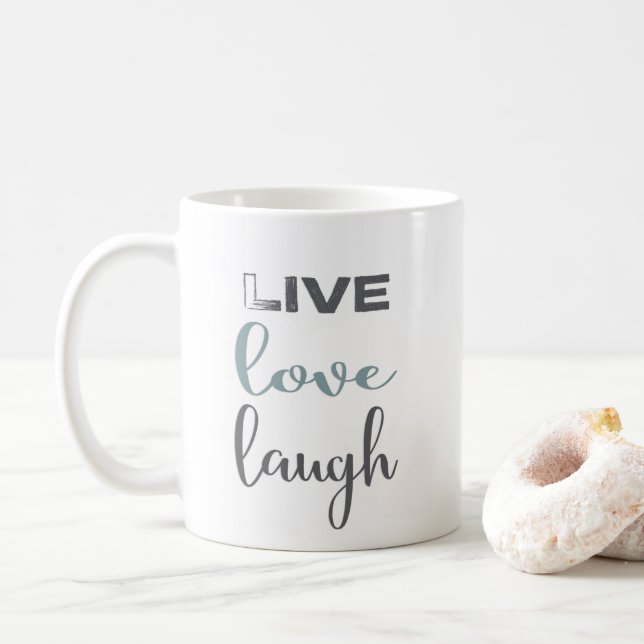 Caneca De Café Citação da Tipografia do Live Love Laugh (Com Donut)