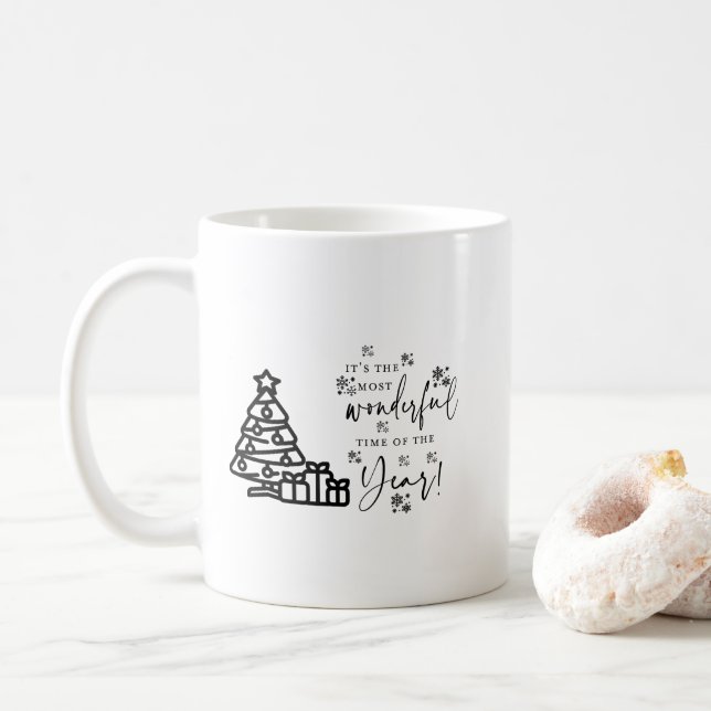 Caneca De Café Citação das Árvores de Natal Simples Pretas Branca (Com Donut)