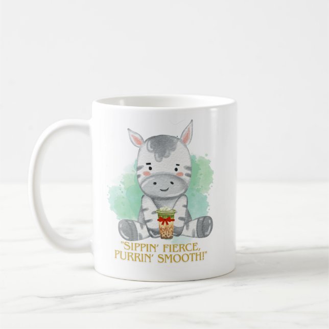 Caneca De Café citação de desenho animado de zebra bebendo chá bo (Esquerda)