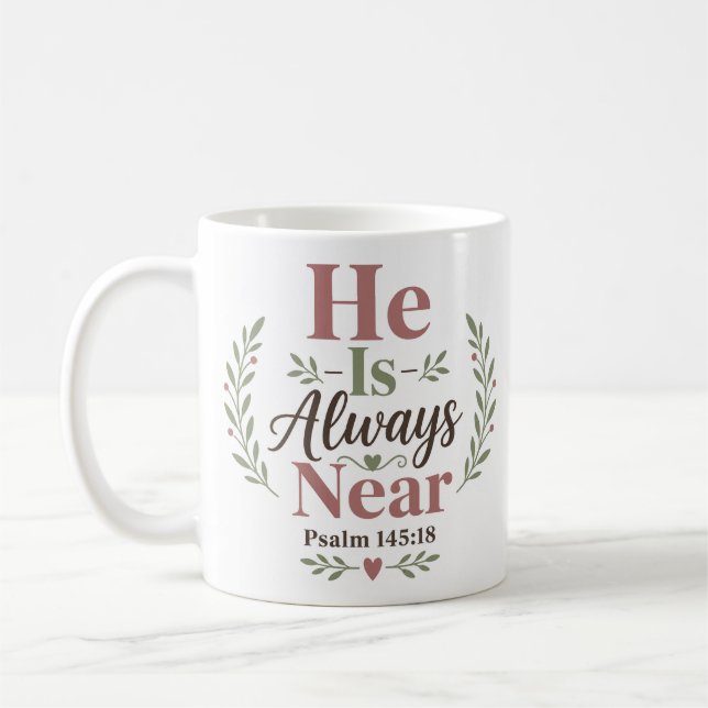 Caneca De Café Citação de Devocional Matinal Ele Está Sempre Pert (Esquerda)