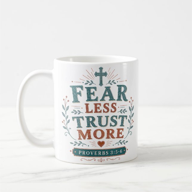 Caneca De Café Citação de Fé Cristã Confie Mais e Tema Menos (Esquerda)