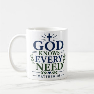 Caneca De Café Citação de Fé Cristã Deus Conhece Toda Necessidade
