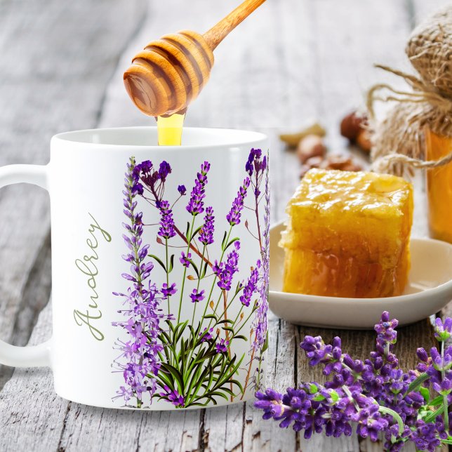 Caneca De Café Citação de Flores Inspiracionais Violet Lavanda Bl (Criador carregado)