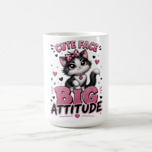 Caneca De Café Citação de Gato Atitude Grande Rosto Fofo