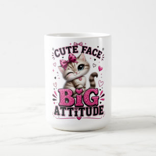 Caneca De Café Citação de Gato Atitude Grande Rosto Fofo