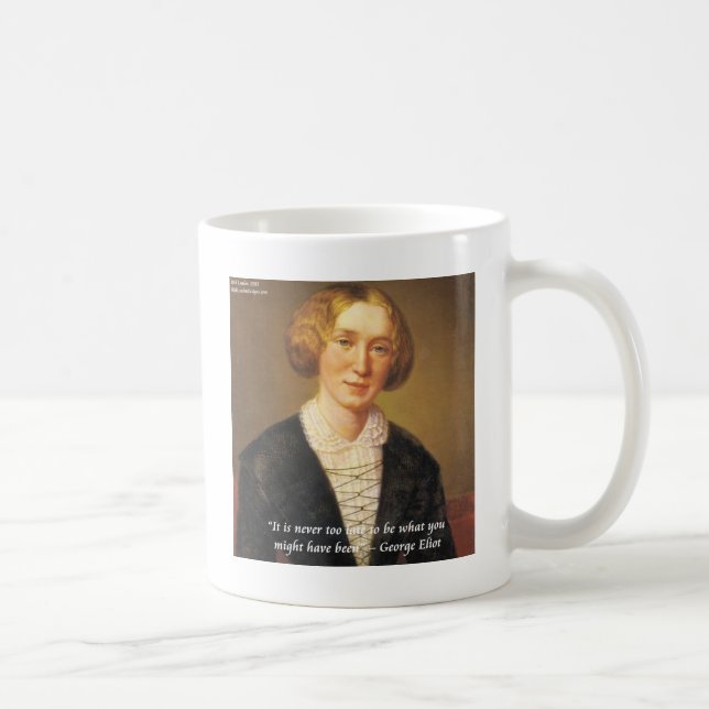 Caneca De Café Citação de George Eliot "Nunca é Tarde" (Direita)