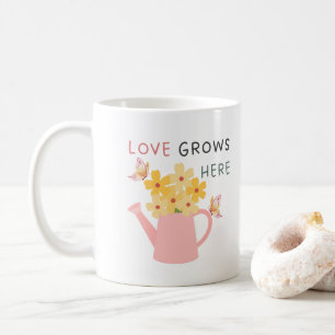 Caneca De Café Citação de Jardim Floral Onde o Amor Cresce