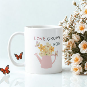 Caneca De Café Citação de Jardim Floral Onde o Amor Cresce