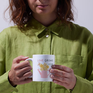Caneca De Café Citação de Jardim Floral Onde o Amor Cresce