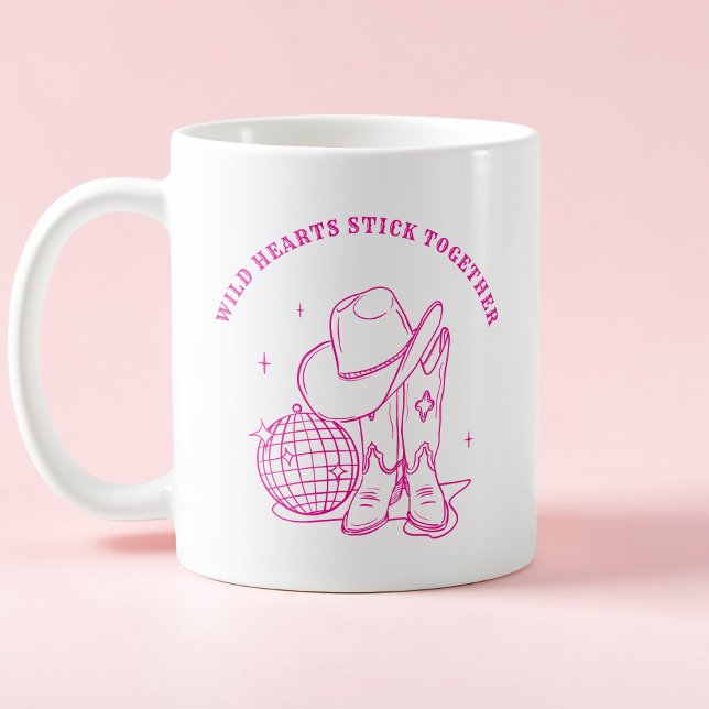 Caneca De Café Citação de Melhores Amigos do Disco Ocidental Rosa (Modern Hot Pink Western Disco Best Friends Quote Coffee Mug)