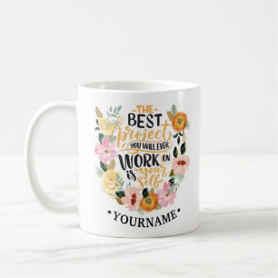 Caneca De Café Citação de Motivação de Inspiração Floral Elegante