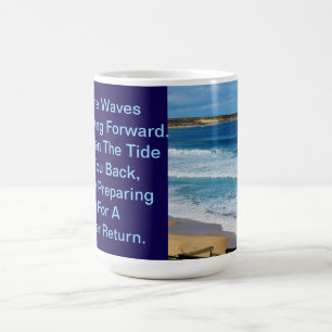 Caneca De Café Citação de Motivação na Praia: Como as Ondas Conti