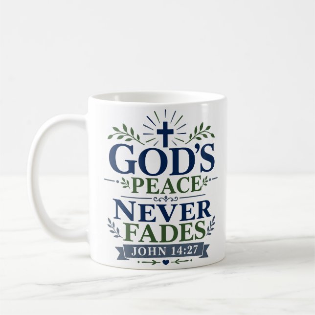 Caneca De Café Citação de Oração Matinal - A Paz de Deus Nunca De (Esquerda)