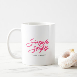 Caneca De Café Citação de Passos Simples em Rosa Vibrante Caligra