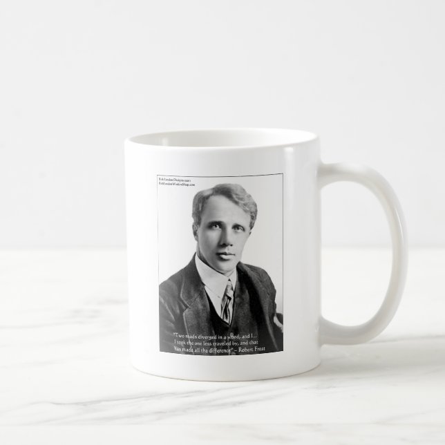 Caneca De Café Citação de Robert Frost "Caminho Percorrido" em Ca (Direita)