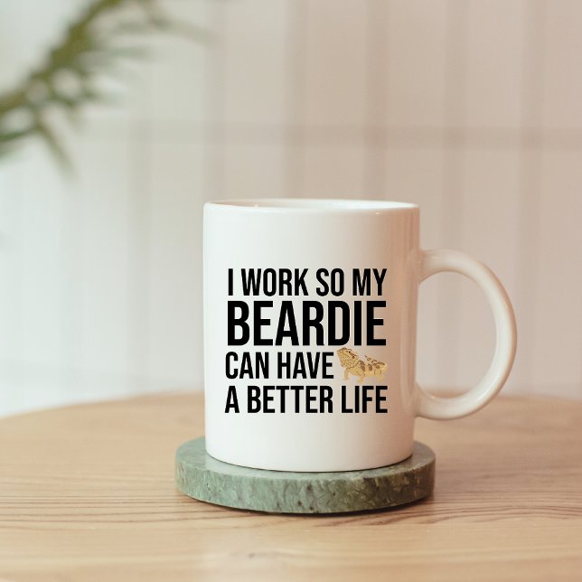 Caneca De Café Citação de Trabalho do Funny Beardie Lover (I work so my beardie can have a better life mug
)