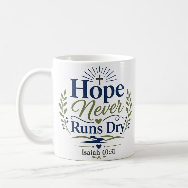 Caneca De Café Citação diária de fé Hope Never Runs Dry (Esquerda)