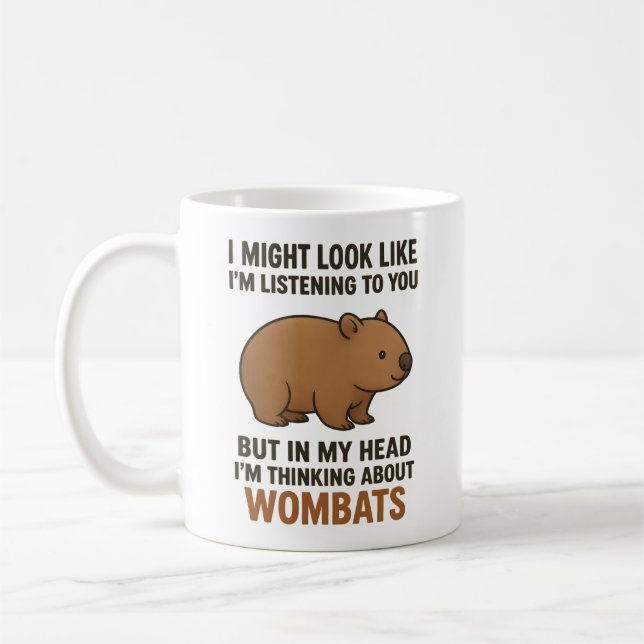 Caneca De Café Citação Divertida de Wombat Sobre Ouvir e Devaneio (Esquerda)
