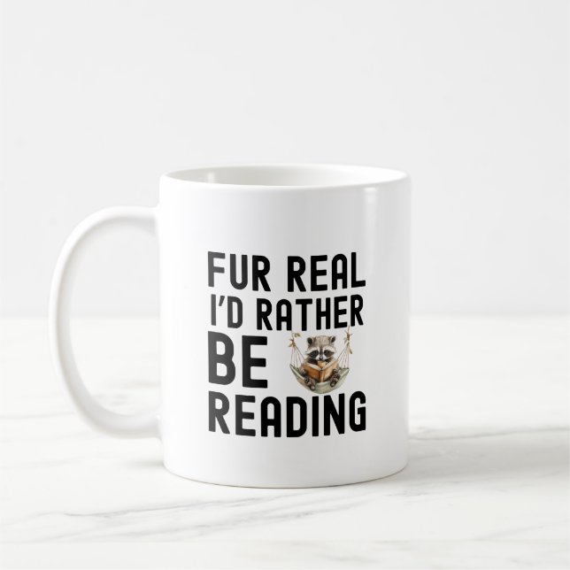 Caneca De Café Citação do Livro de Leitura Funny Raccoon (Esquerda)
