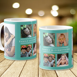 Caneca De Café Citação 'Família É Tudo' Colagem de 6 Fotos Verde