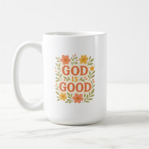 Caneca De Café Citação Floral de Fé Cristã Deus É Bom