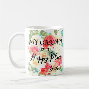 Caneca De Café Citação Floral Personalizada Jardim Lugar Feliz